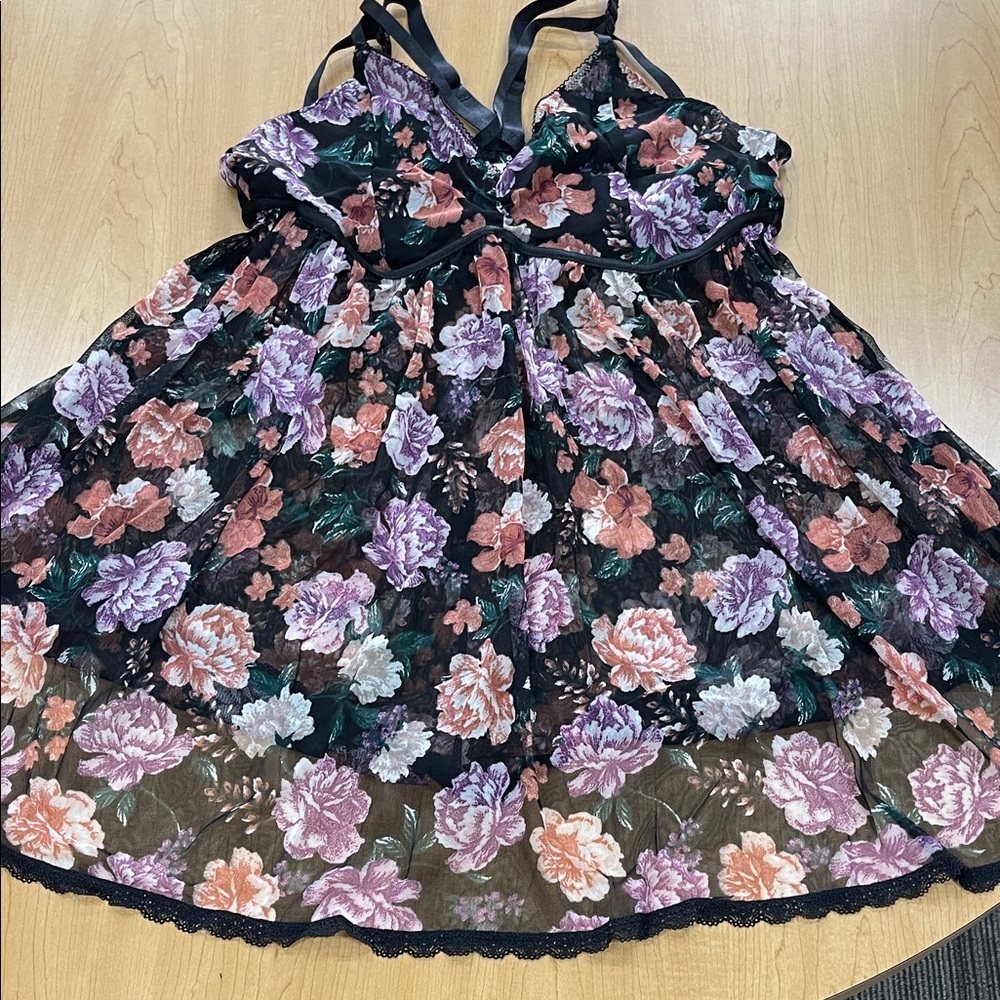 Torrid teddy sexy Floral Mesh Babydoll Slip Dress Flowers